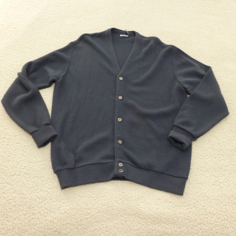 Vintage Par Four Cardigan Sweater Mens XL Navy Blue Acrylic V-Neck Button Front